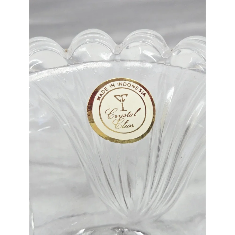 KIG Indonesia Clear Glass Custard Bowl Embossed Scallop Rim‎ Tulip Shaped Lot 2